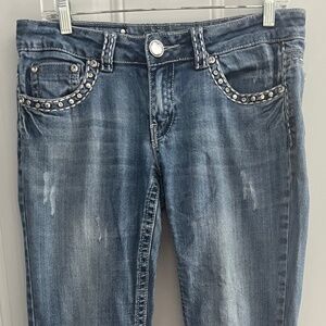 Miss Chic USA Bootcut Denim Jeans Women’s Size 5 Rhinestone Embellishments Light